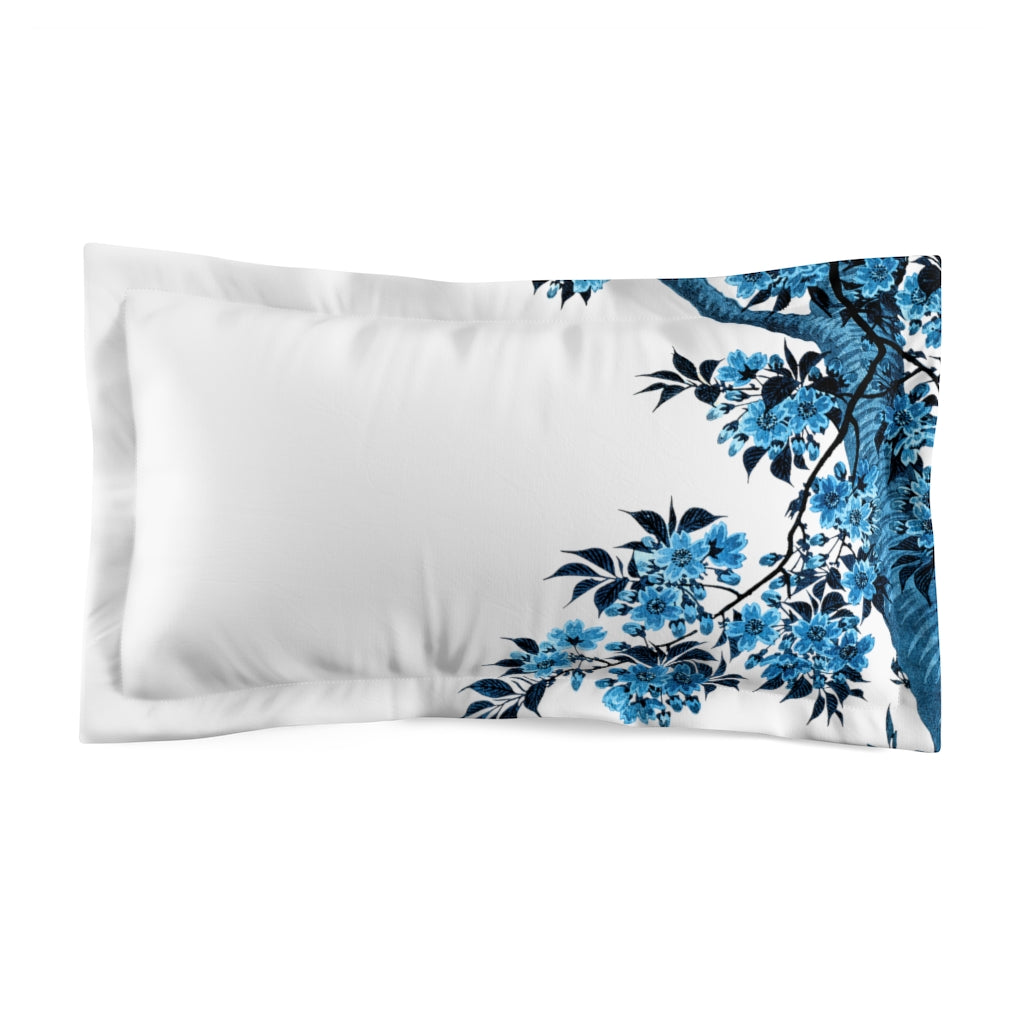 Blossoming Cherry | White & Blue | Microfiber Pillow Sham
