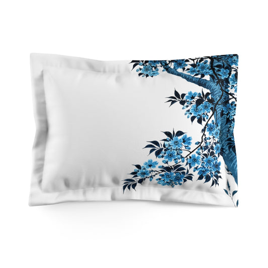 Blossoming Cherry | White & Blue | Microfiber Pillow Sham